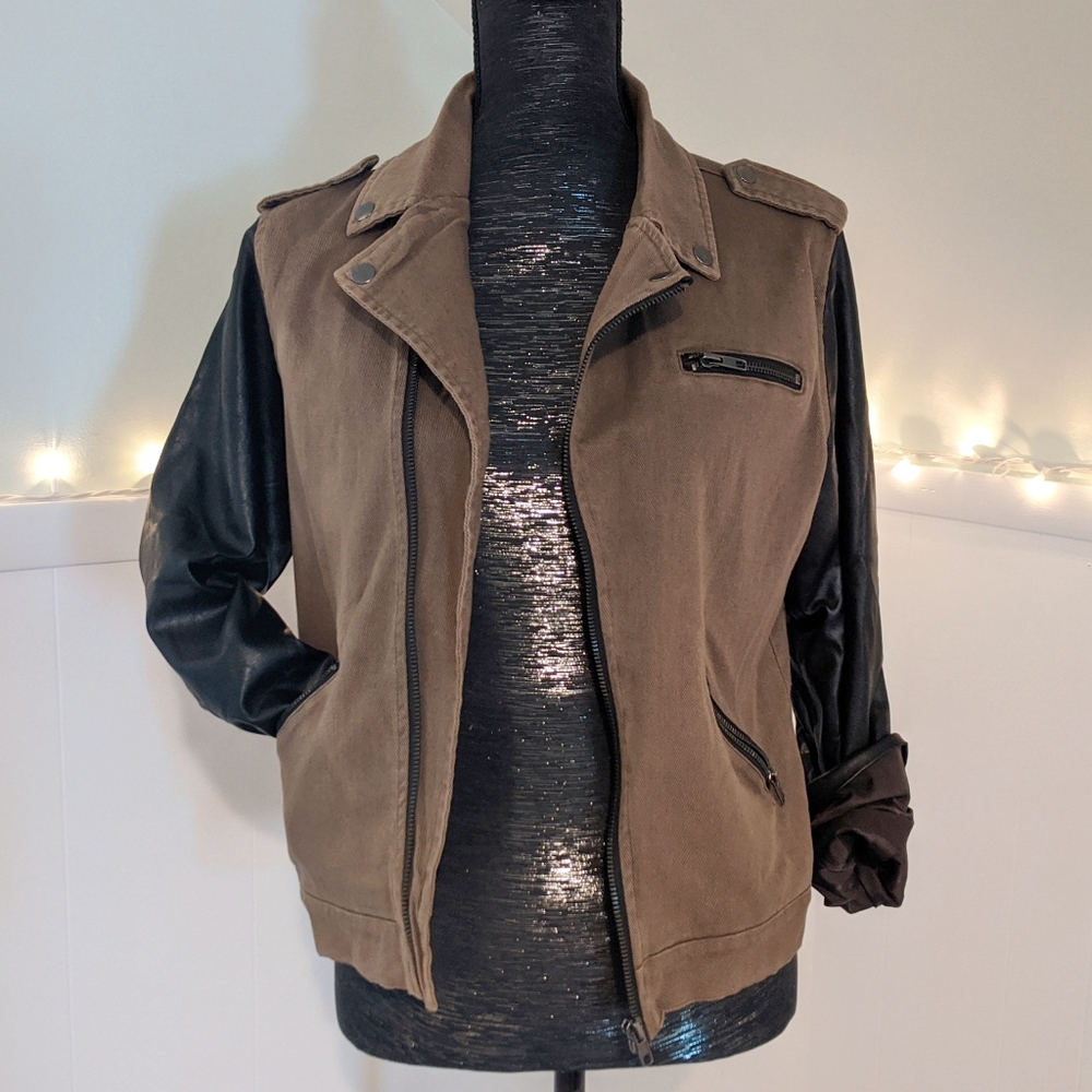 byCORPUS Vegan Leather Sleeve Moto Jacket